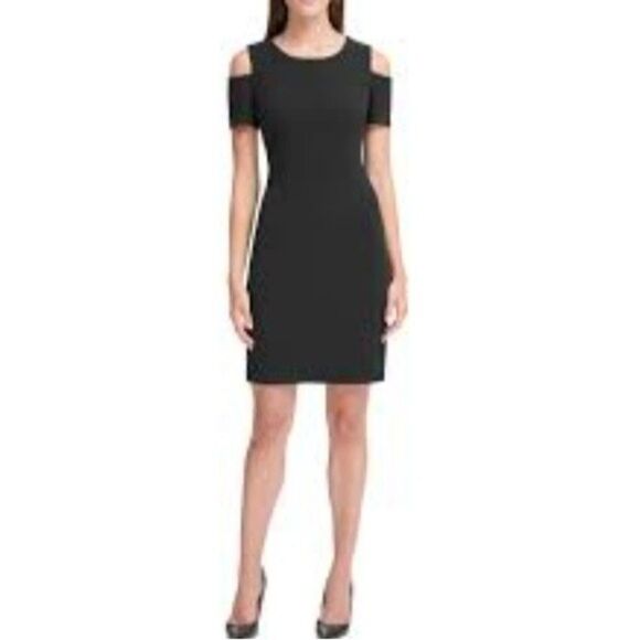 Calvin Klein black cold shoulder knee length sheath bodycon dress 4 - Picture 4 of 7